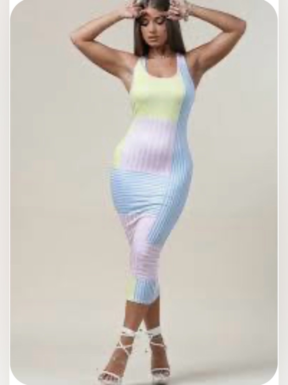 Pastel Colorblock Ribbed Midi Dress - Sleeveless
